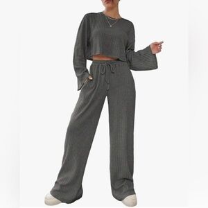 Women's Gray Ribbed Knit Set